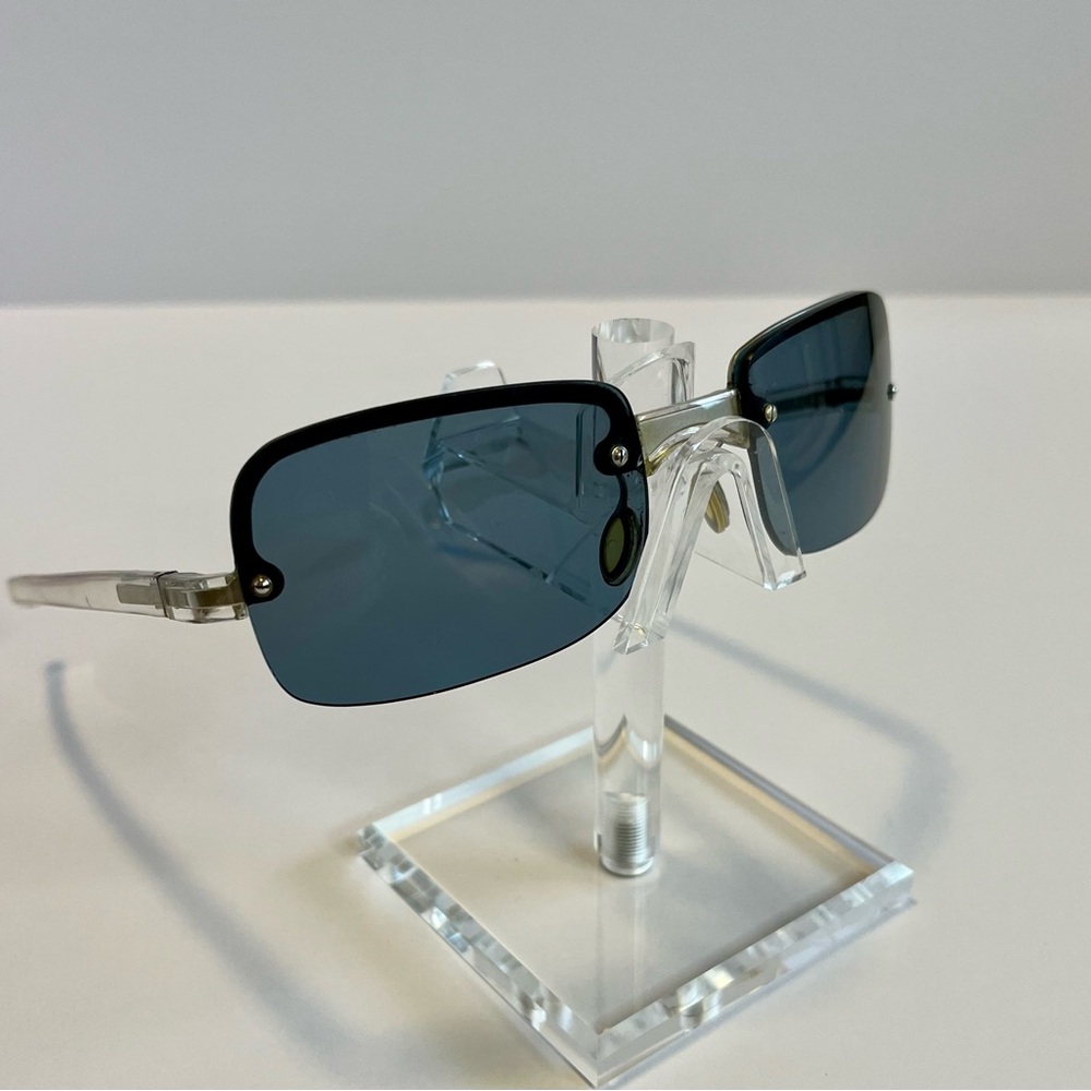 Prada SPR18S Rimless Sunglasses Blue Lenses Gold Frame Made in Italy vintage